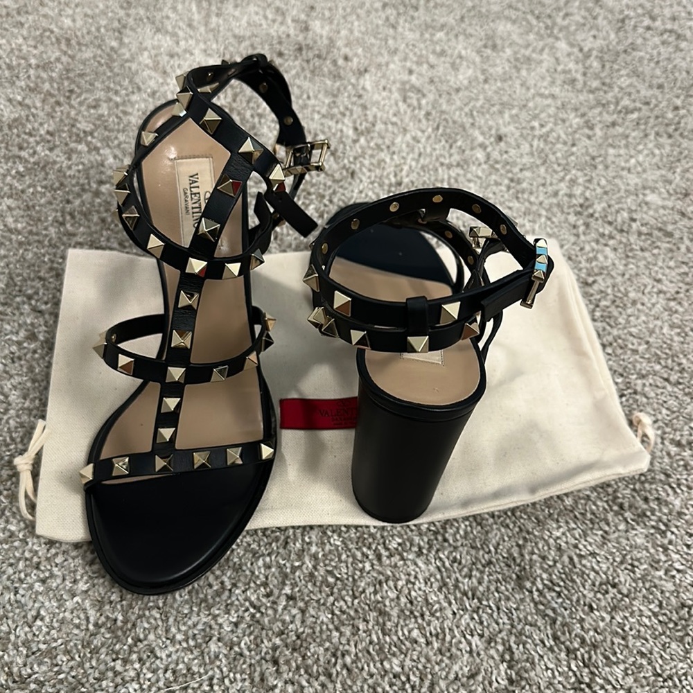 Valentino rockstud ankle strap sandal block heel